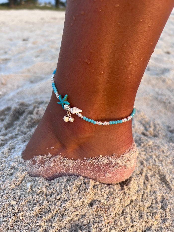 SHELL AND STARFISH BEADED ANKLET