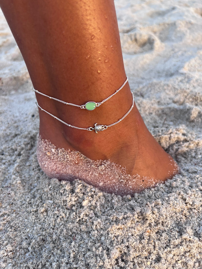 DOUBLE LAYERED SEA GLASS TURTLE ANKLET