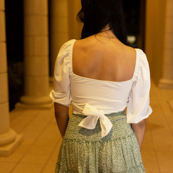 Puff Sleeve Tie Front Crop Top