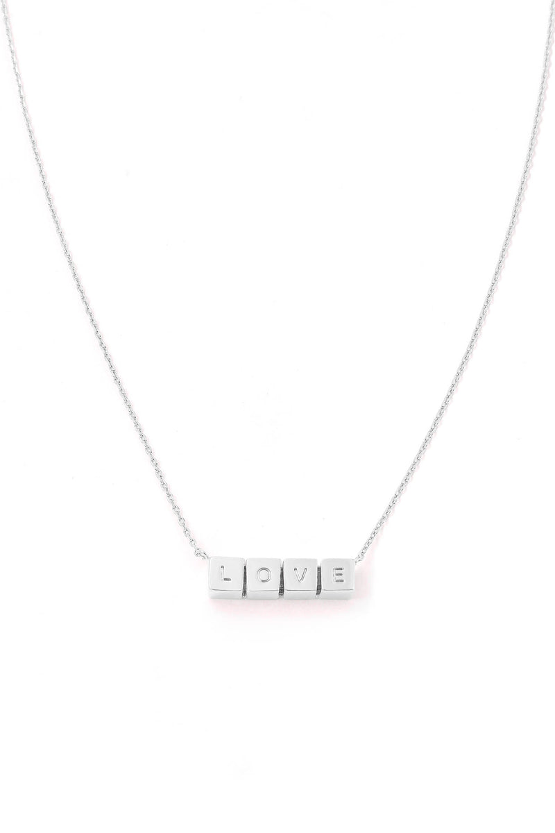 Silver Block LOVE Charm Necklace